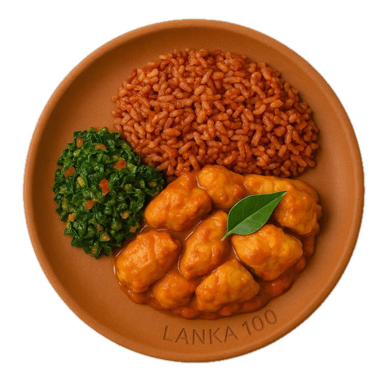 Gotukola Sambol with Red Rice & Fish Curry